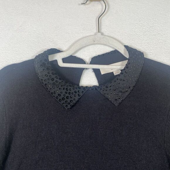 LOFT Black Sweater Beaded Peter Pan Collar Keyhole Back Size M - Picture 6 of 13